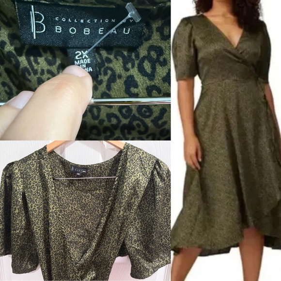 bobeau Dresses & Skirts - Bloomingdale’s Bobeau Green Cheetah Asymmetrical Ruffled Wrap Dress